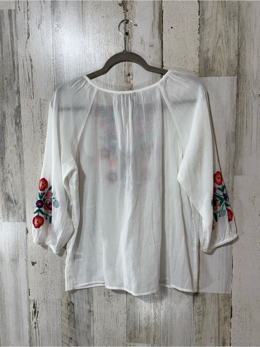 Talbots White Embroidered Peasant Top with Bright Florals - Picture 10 of 12